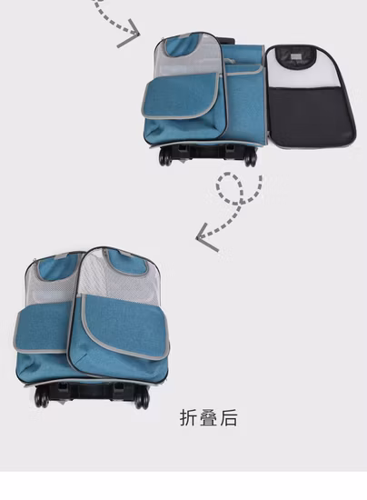 Custom Logo Blue Foldable Portable Pet Carrier Trolley Backpack